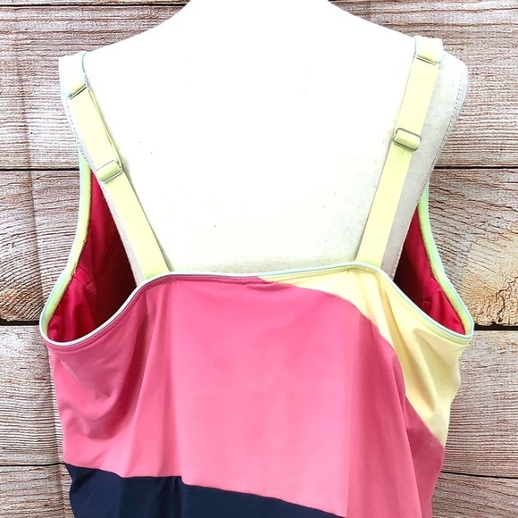 Lands' End Asymmetrical Colorblock Yellow Pink Blue Tankini Top Size 24W - Picture 10 of 11